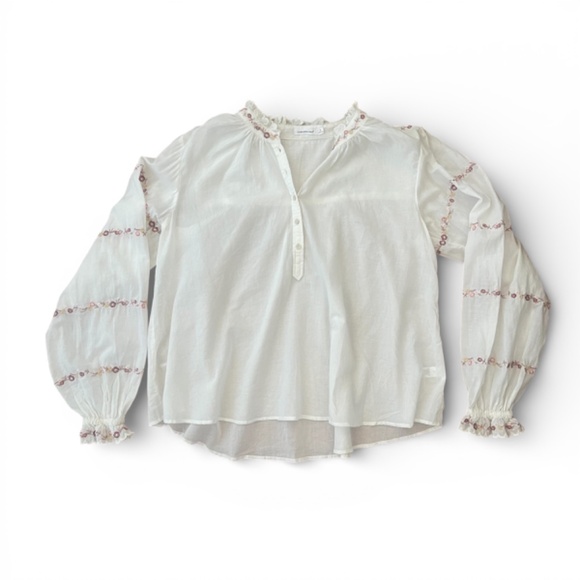 Anthropologie Tops - Unsubscribed Embroidered Floral Blouse in White MSRP $280